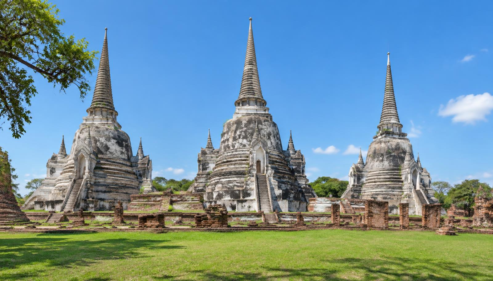Historic temple ruins in Ayutthaya, Thailand