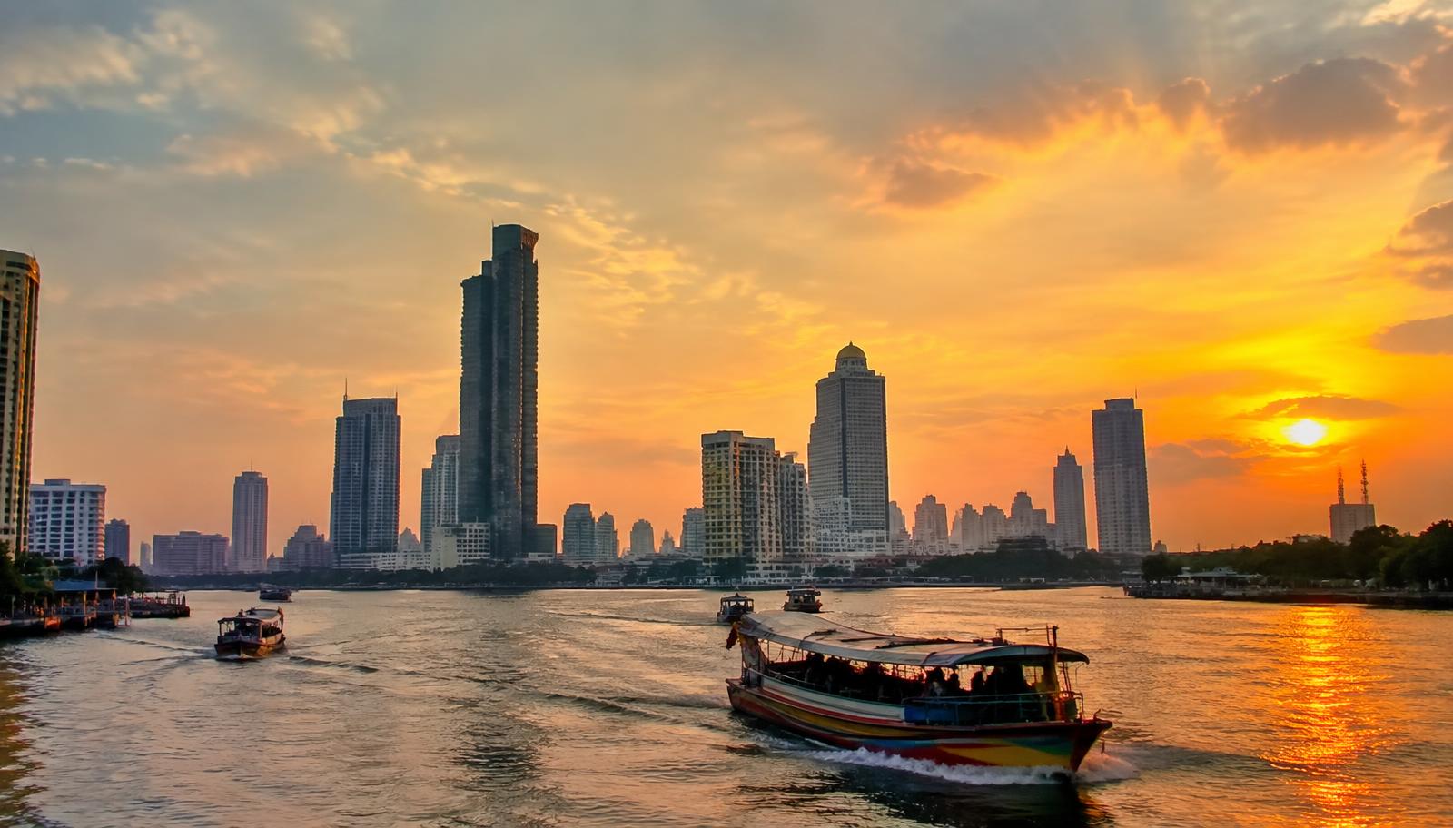 Bangkok skyline along the Chao Phraya River