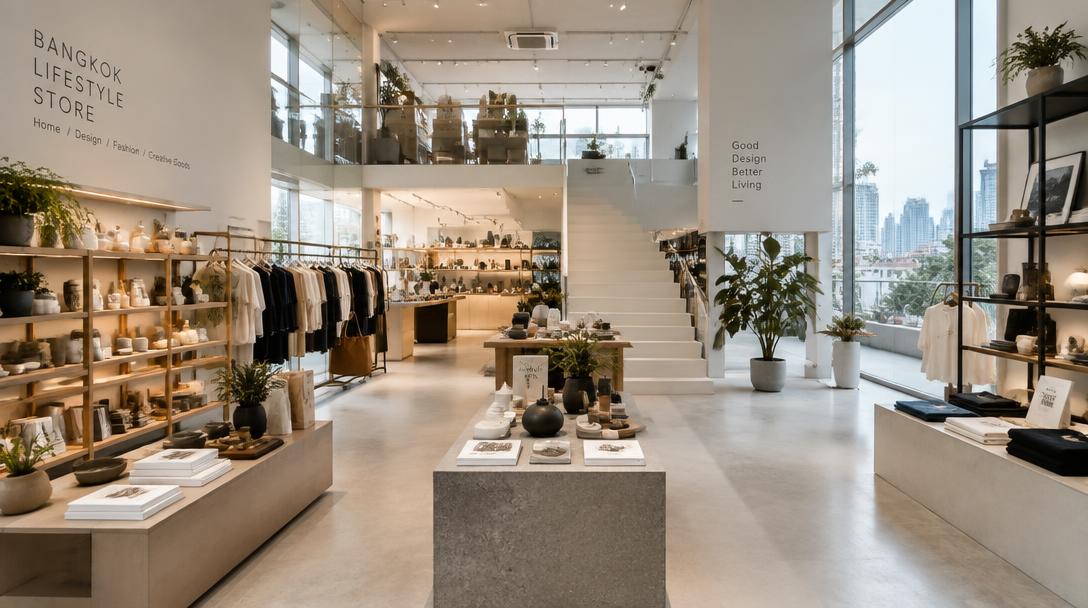 Minimalist lifestyle store with home goods and design products